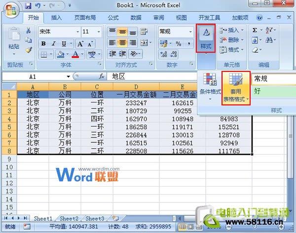 巧妙套用Excel2007表格样式快速进行数据汇总