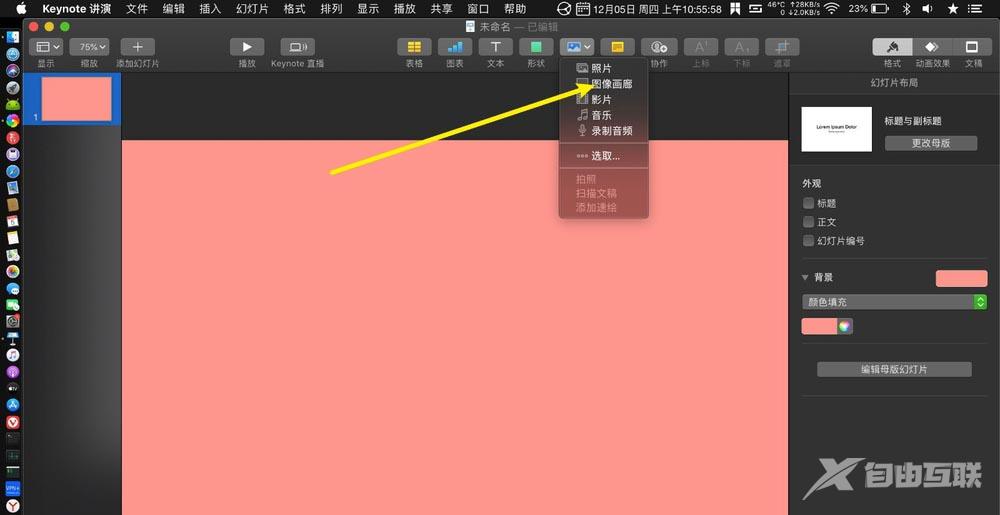 keynote讲演文件怎么将图片添加到图像画廊?