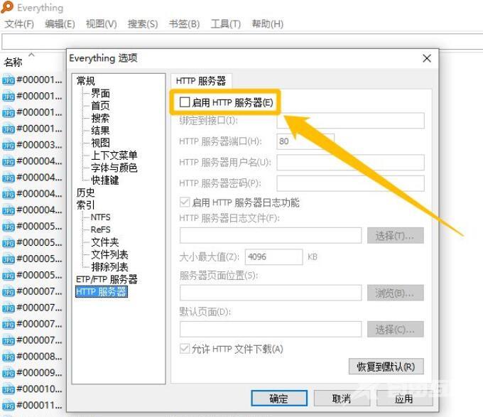 Everything怎么启用HTTP服务器?Everything启用HTTP服务器教程截图
